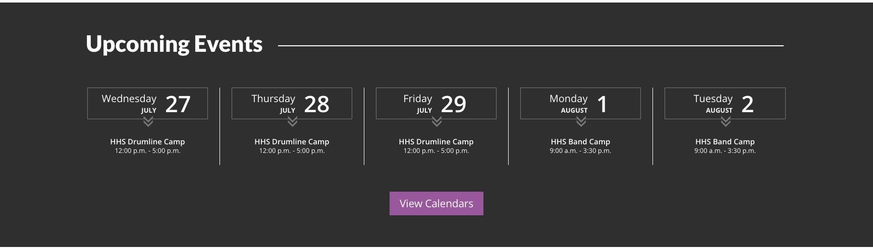Example of a school's Upcoming Events that displays calendar information